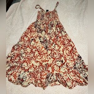 GAP Red and Cream Smocked Bubble Midi Dress for Resort